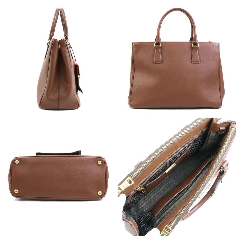 Prada Brown Orange Lux Saffiano Pocket Galleria Shoulder Tote Bag Front